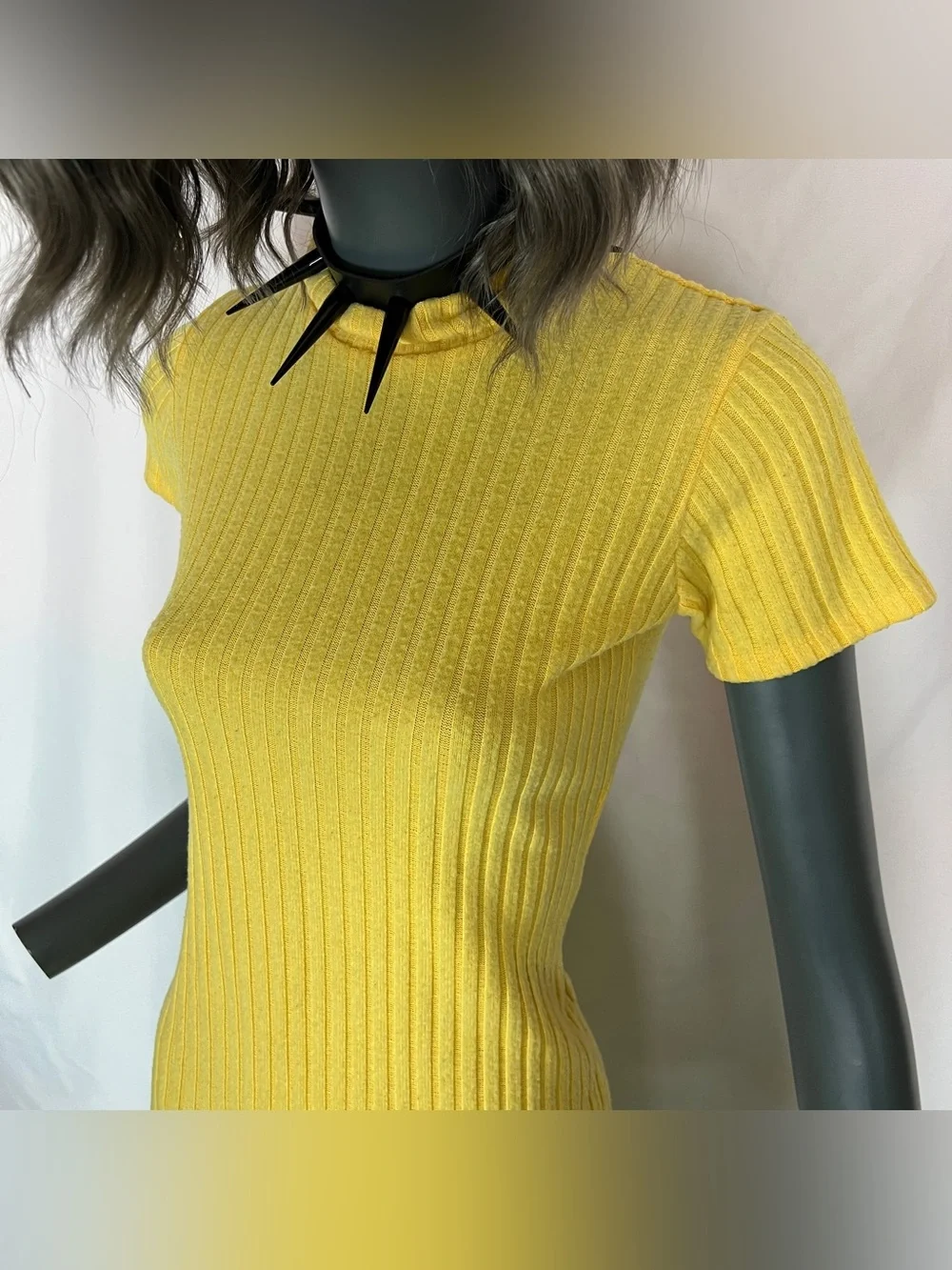 Vibrant Yellow Ribbed Knit T-Shirt Sweater Bodycon Dress